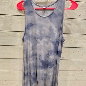 Blue tie-die sleeveless swing dress